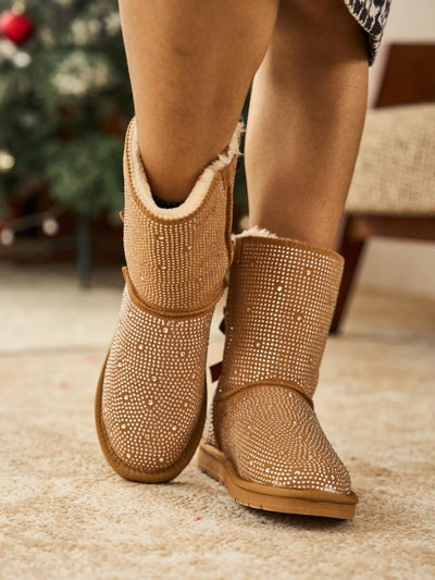 SMAIBULUN Ugg | Tay Tay Shine On Stage Diamond Bows Suede Boots - chestnut