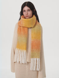 Mohair Gradient Wool Blend Tassel Blanket Scarf - Yellow