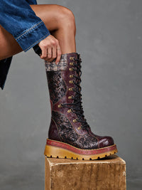 Soffia | Autumn Moon Floral Embossed Leather Boots