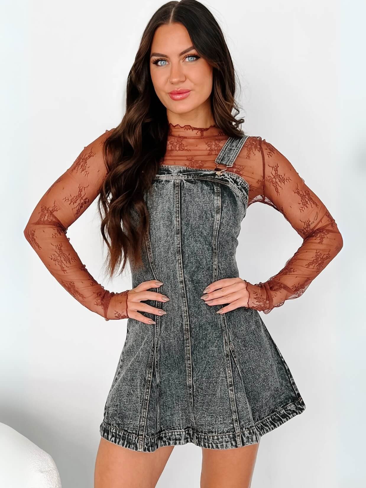 Sloane Relaxed Denim Overall Mini Dress - Black