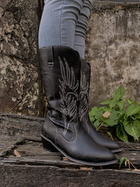 En Bloom | Vinny Wing Embroidered Western Knee Boots - Black