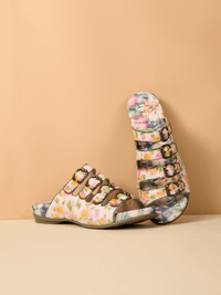 Soffia | Garden Bliss Floral Leather Footbed Sandals