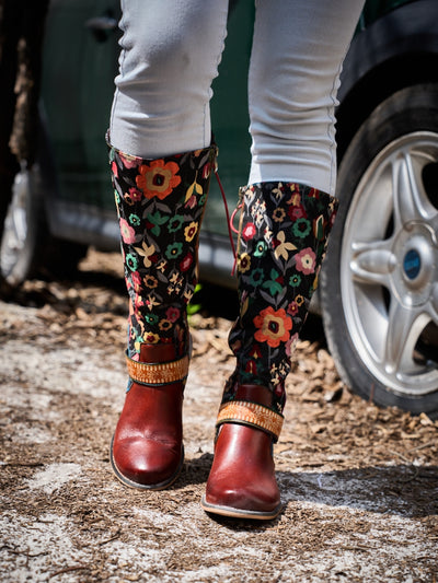 Soffia | Field Dreams Floral Jacquard Leather Knee-High Boots