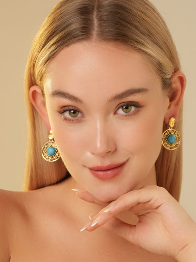 Pierre Turquoise Gold Plated Earrings