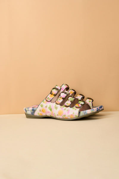 Soffia | Garden Bliss Floral Leather Footbed Sandals