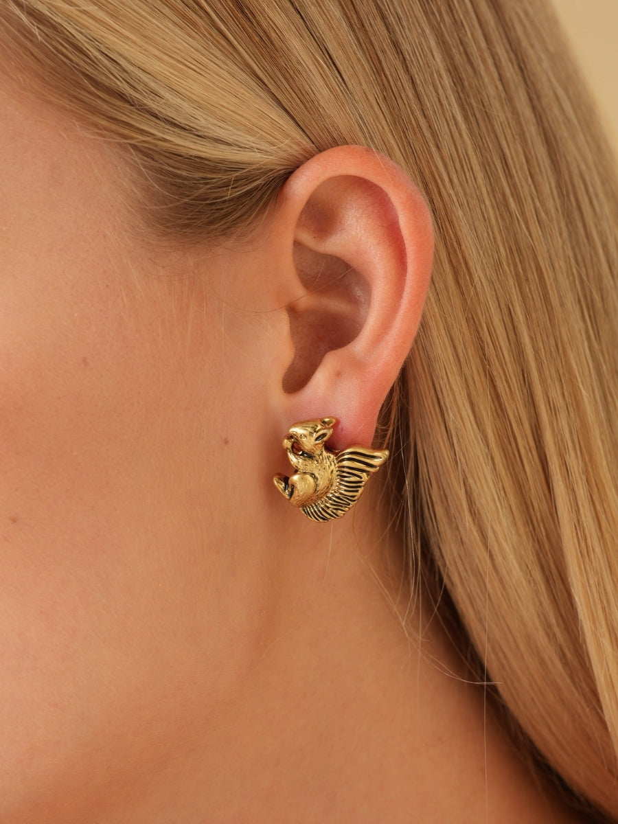 Squirrel Gold Plated Stud Earrings