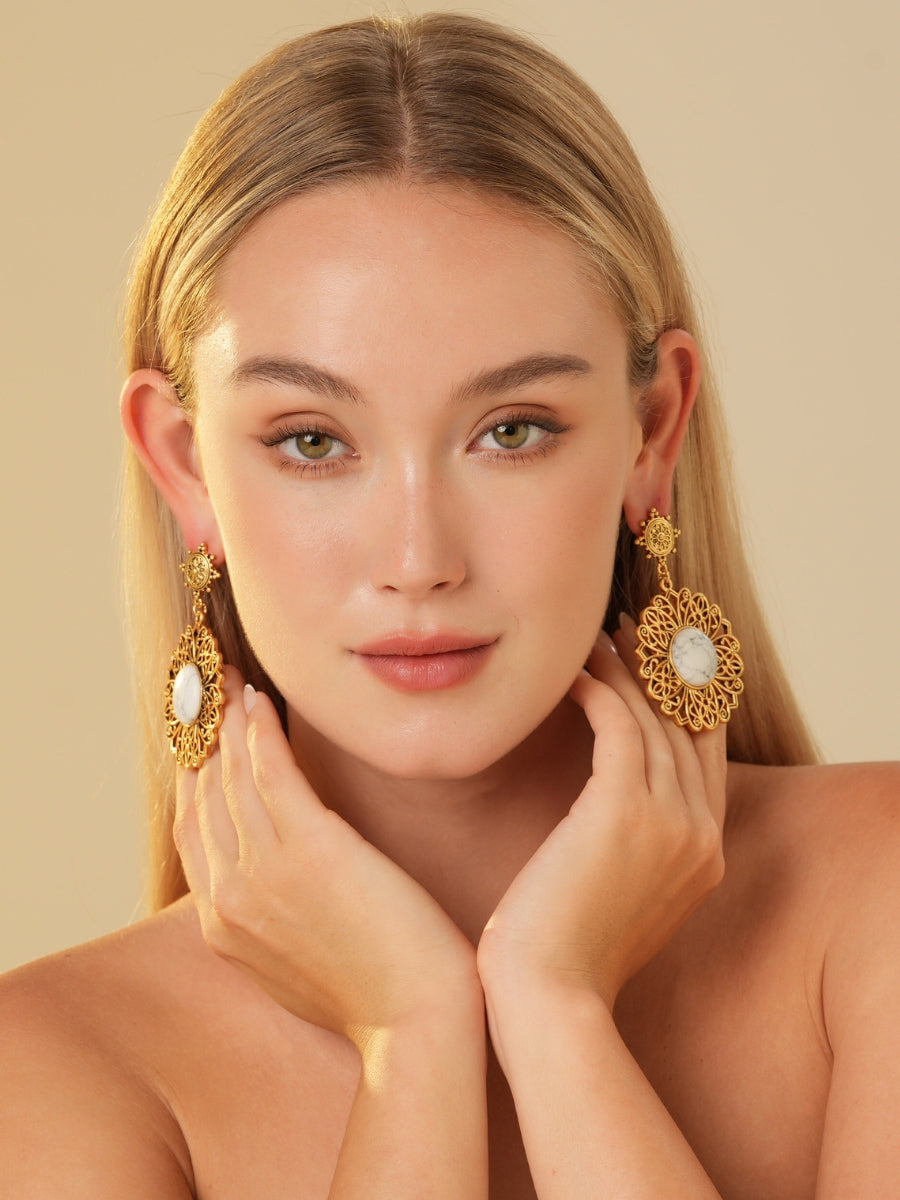 Palmira Gemstone Gold Plated Drop Earrings