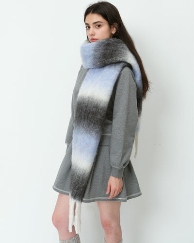 Mohair Gradient Wool Blend Tassel Blanket Scarf - Grey