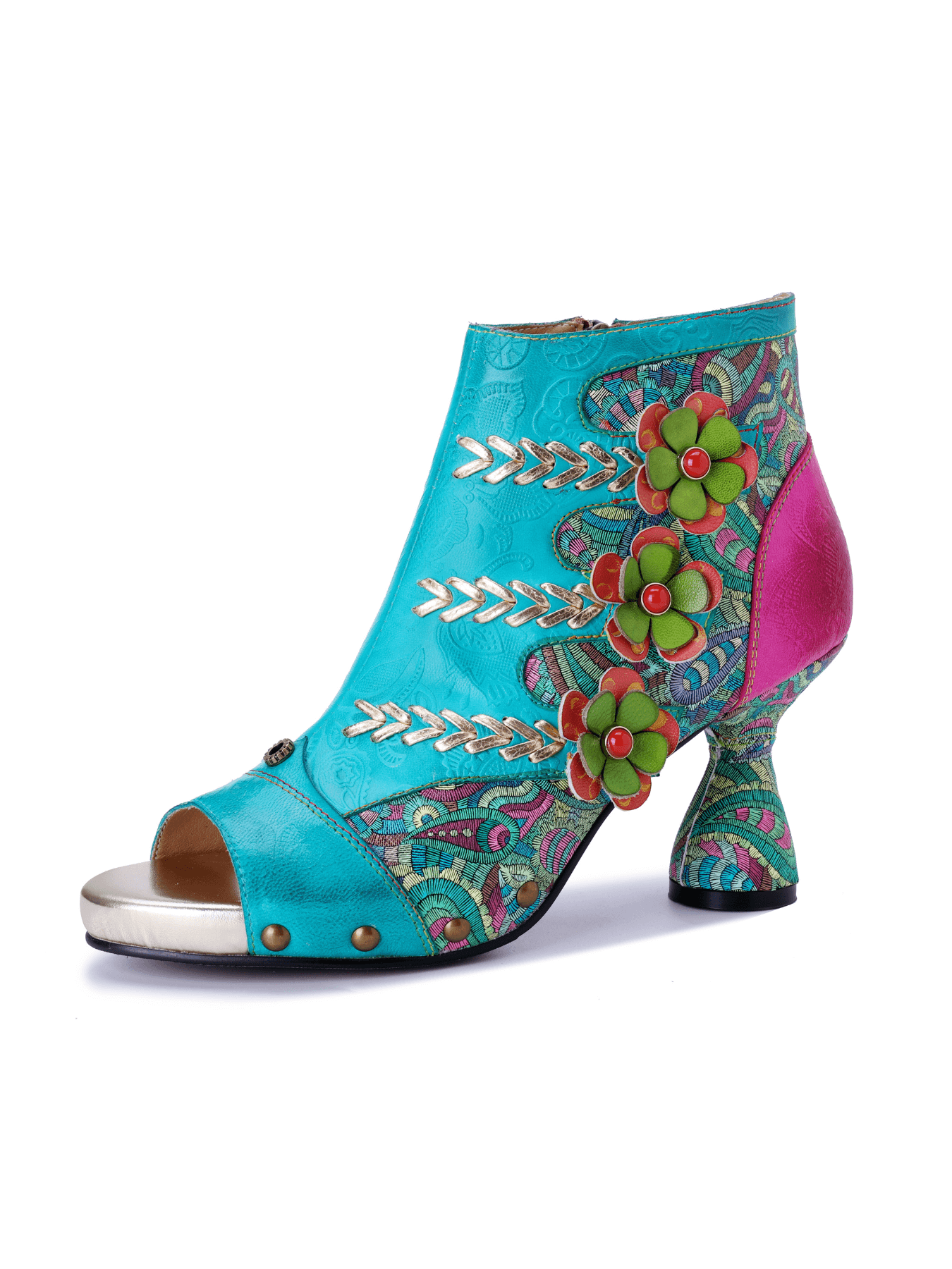 Soffia | Catherine Floral Appliqued Leather Heels