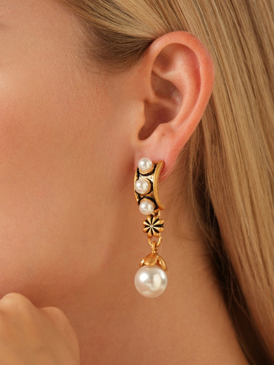 Raena Glaze Pearl Gold Plated Drop Earrings