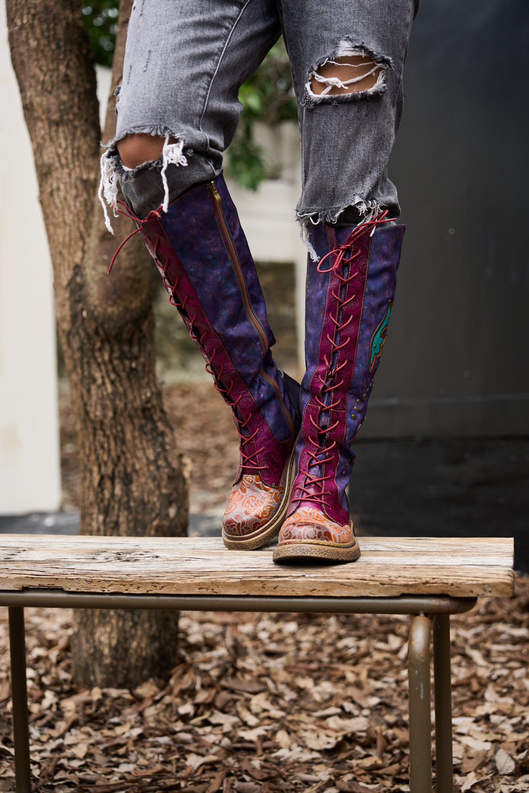 Soffia | Full of Whimsy Floral Embossed Leather Knee-High Boots