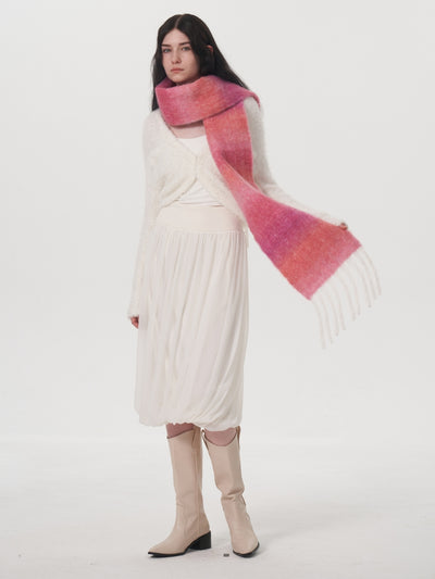 Mohair Gradient Wool Blend Tassel Blanket Scarf - Pink