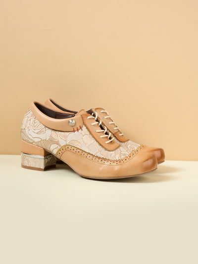 Soffia | Walk In Roses Jacquard Leather Oxford Brogues