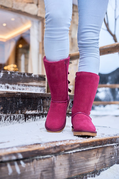 SMAIBULUN Ugg | Tri Ribbon Bow Suede Boots - Claret