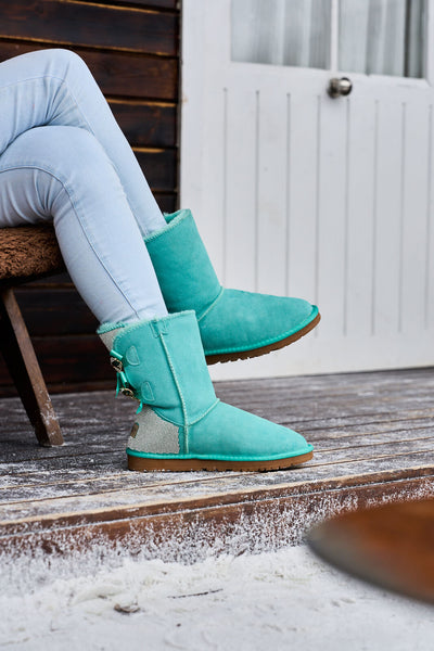 SMAIBULUN Ugg | Rhinestone Dual Bailey Bow Glam Ugg Boots - turquoise