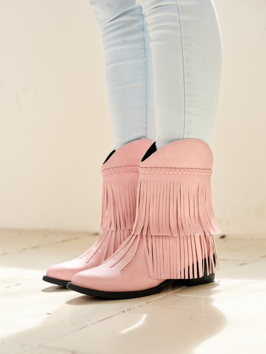 En Bloom | Jelena Fringe Western Cowboy Boots - Pink