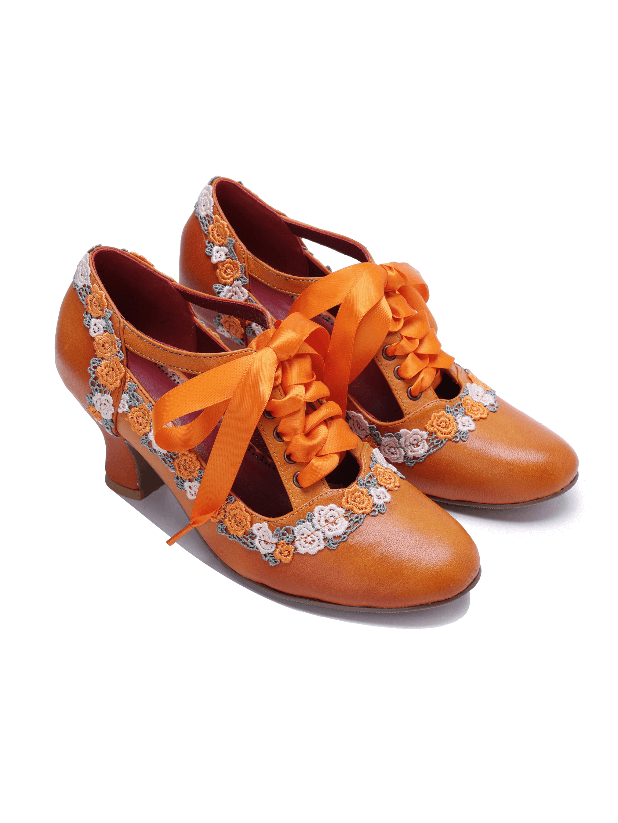Soffia | Florenza Floral Lace Trim Leather Oxford - orange