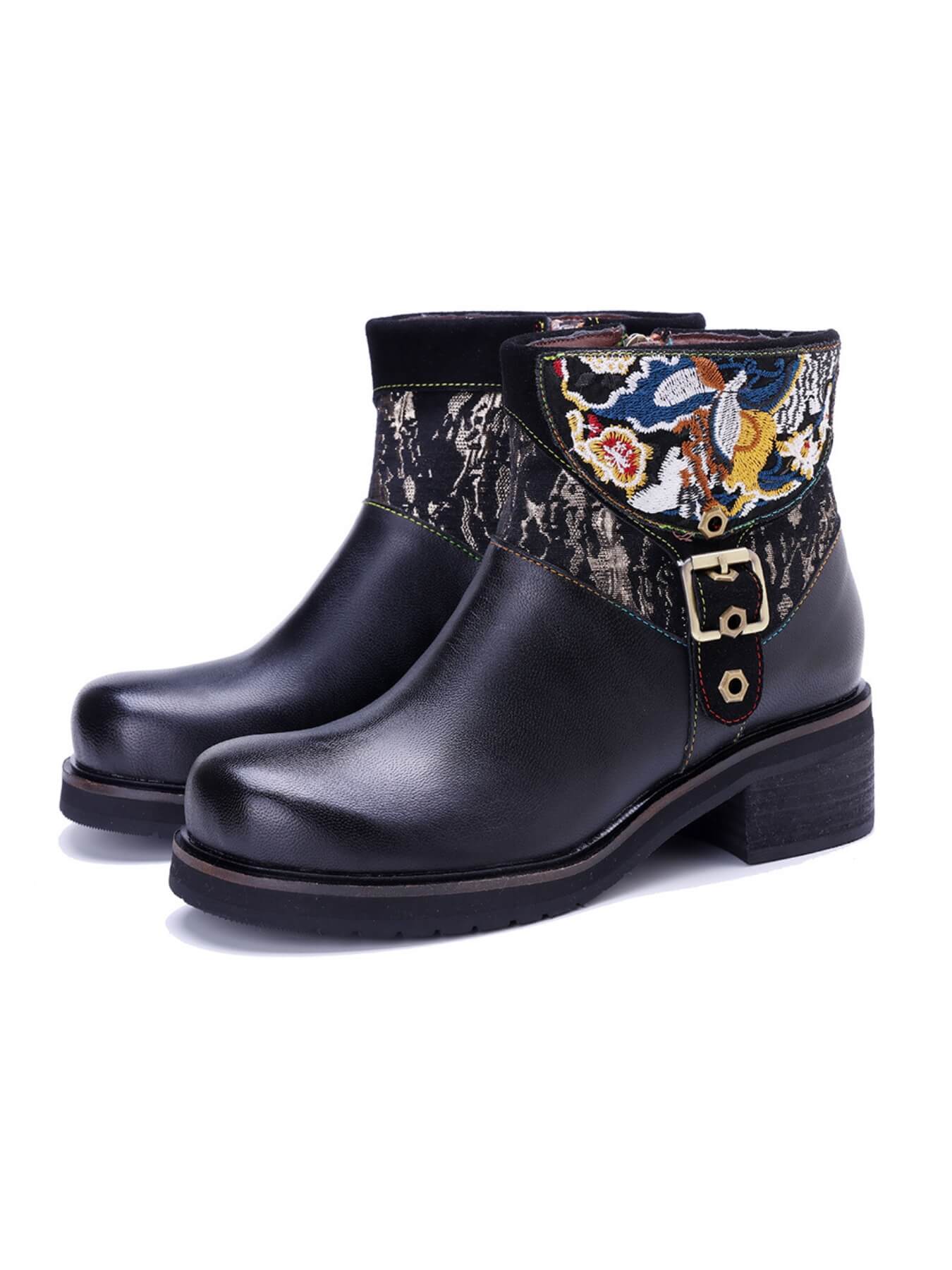 Soffia | Maxxie Leather Embroidered Ankle Bootie