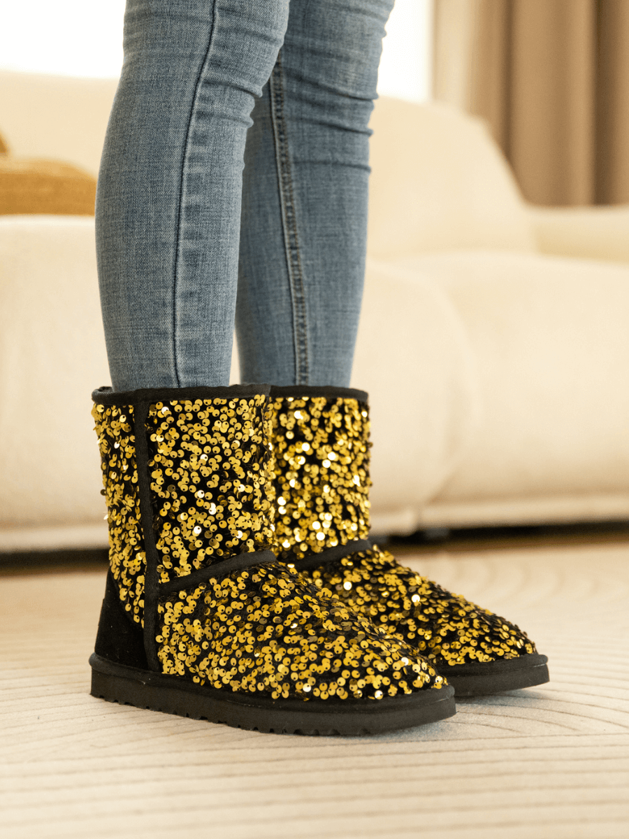 Smaibulun Ugg Dallas Glam Sequin Shearling Boots Gold US9 EU41 Gold