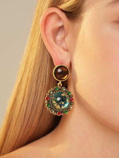 Foil Colored Glaze Gold Plated Drop Earrings