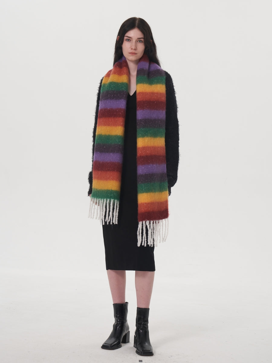 Dopamine Wool Blend Stripe Tassel Blanket Scarf - Multi