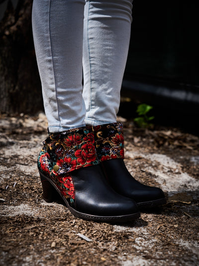 Soffia | Miena Floral Jacquard Leather Ankle Boots