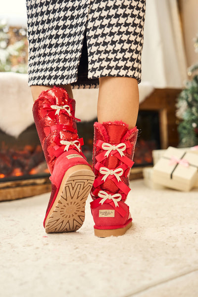 SMAIBULUN Ugg | Tay Swift Celebration Rhinestone Bailey Bow Sequin Boots - Red