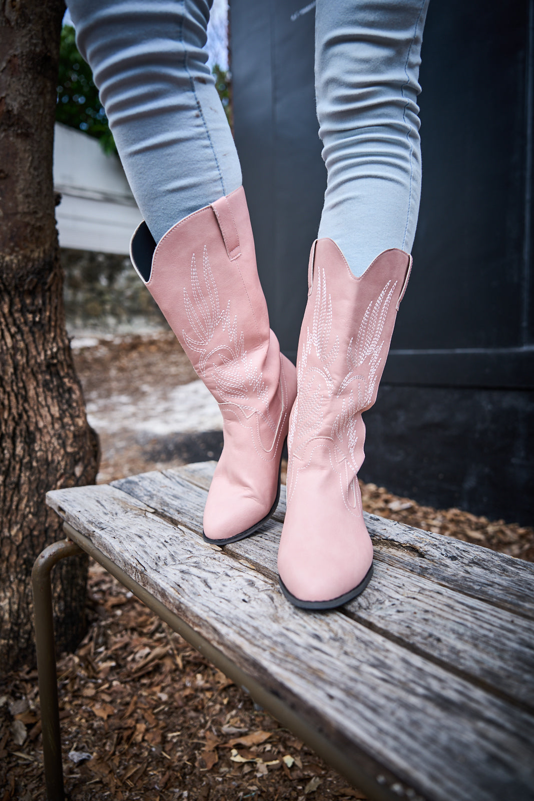 En Bloom | Vinny Wing Embroidered Western Knee Boots - Pink