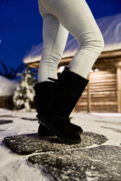 SMAIBULUN Ugg | Tri Ribbon Bow Suede Boots - Black