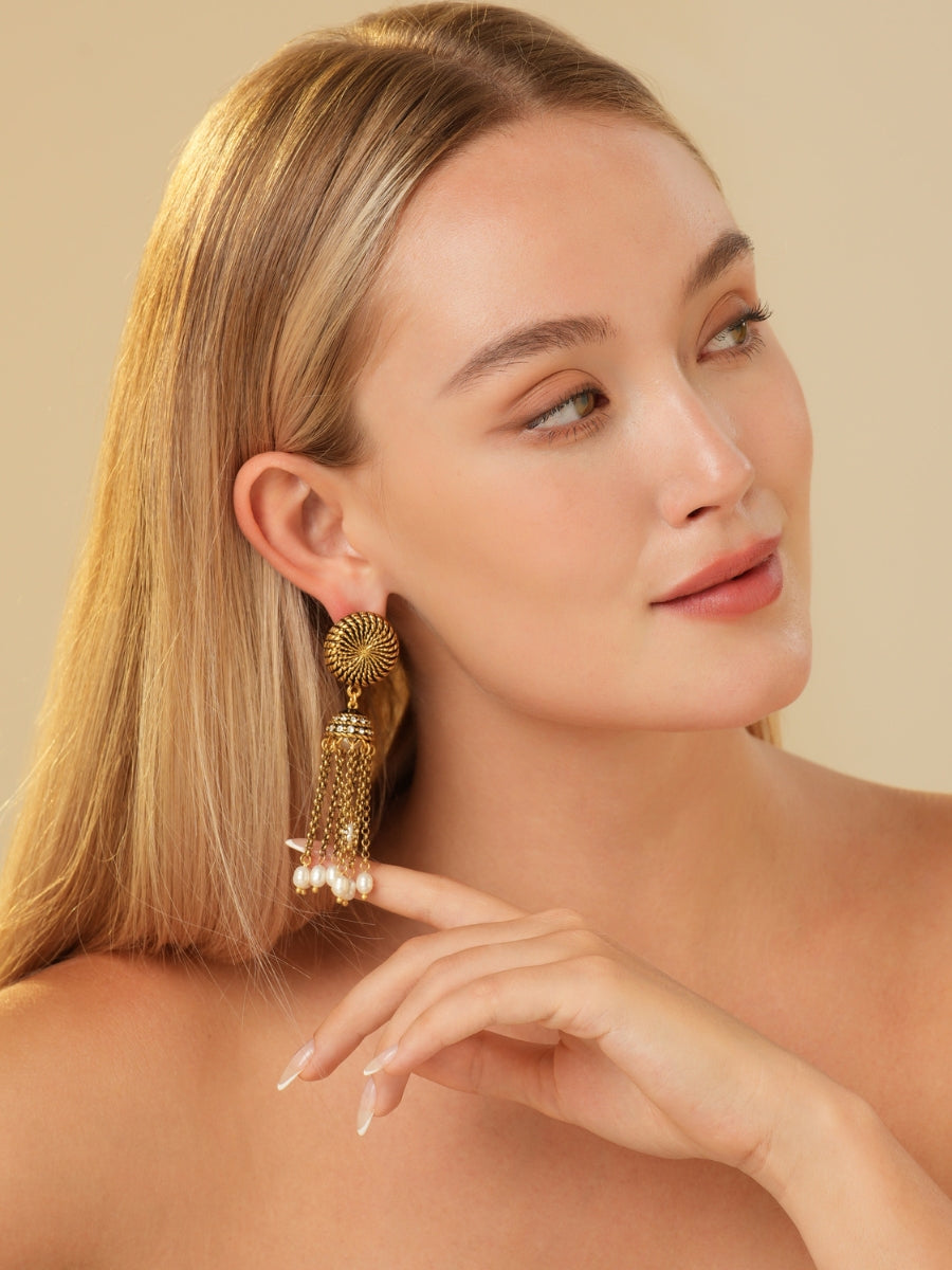 Golden Gatherings Tassel Chain Pearl Earrings