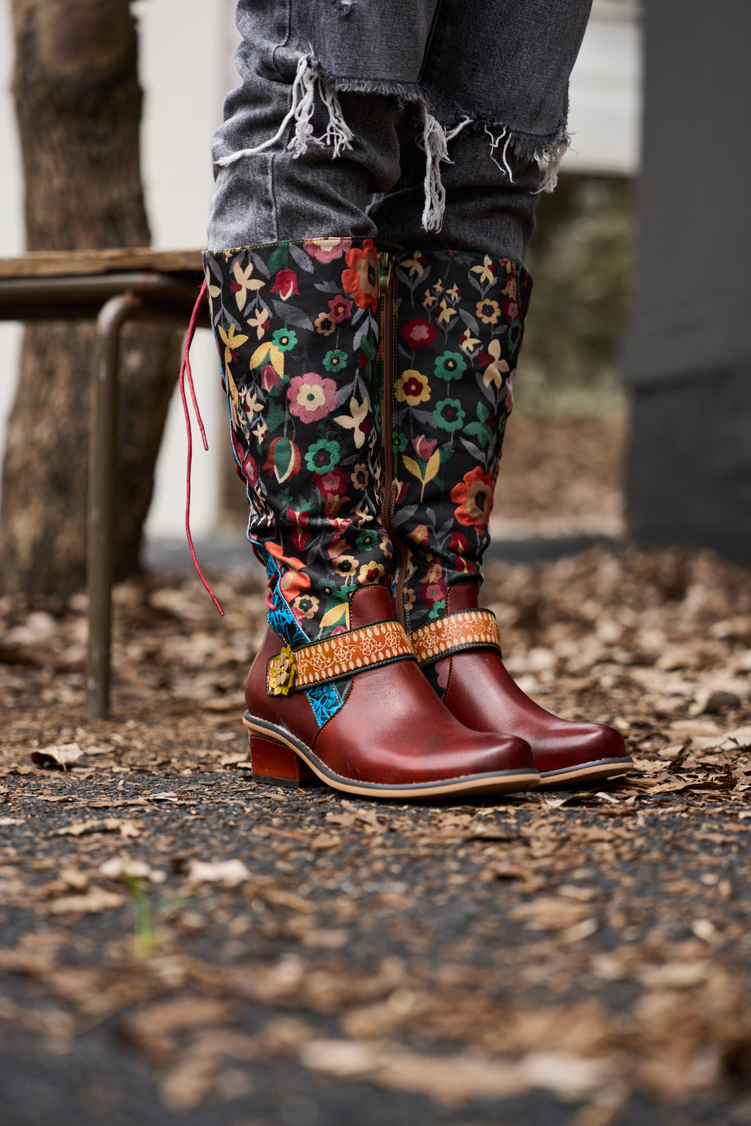 Soffia | Field Dreams Floral Jacquard Leather Knee-High Boots