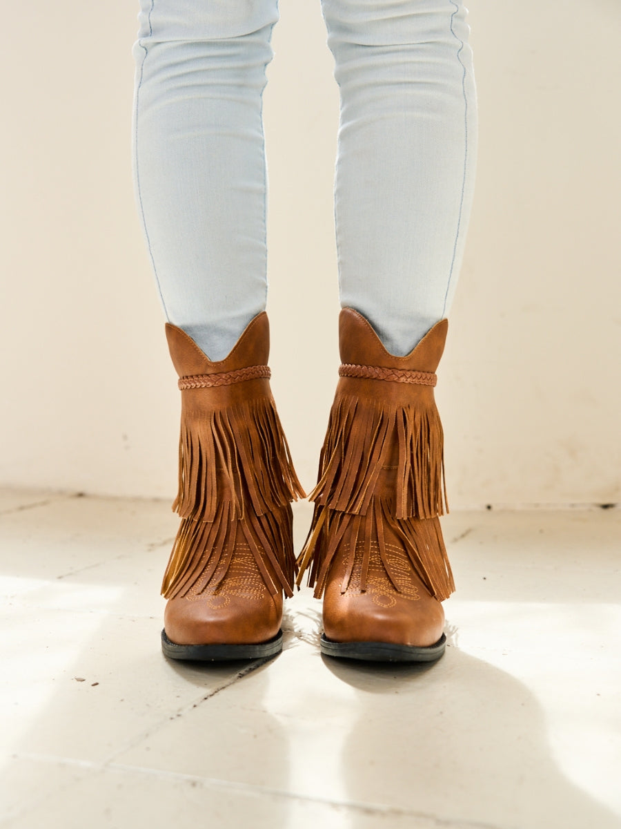 En Bloom | Jelena Fringe Western Cowboy Boots - Brown