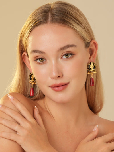 Cameo Avatar Relief Gold Plated Drop Earrings