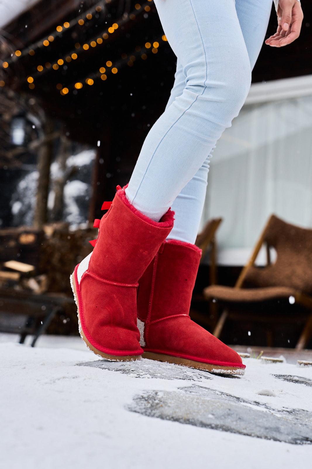 SMAIBULUN Ugg | Rhinestone Dual Bailey Bow Glam Ugg Boots - red