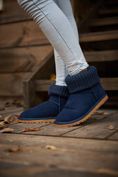 SMAIBULUN Ugg | Ankle Knit Stocking Mini Boots - Navy