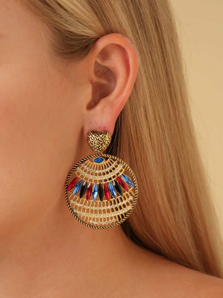 Bohemia Relief Gold Plated Rhinestone Hoop Earrings