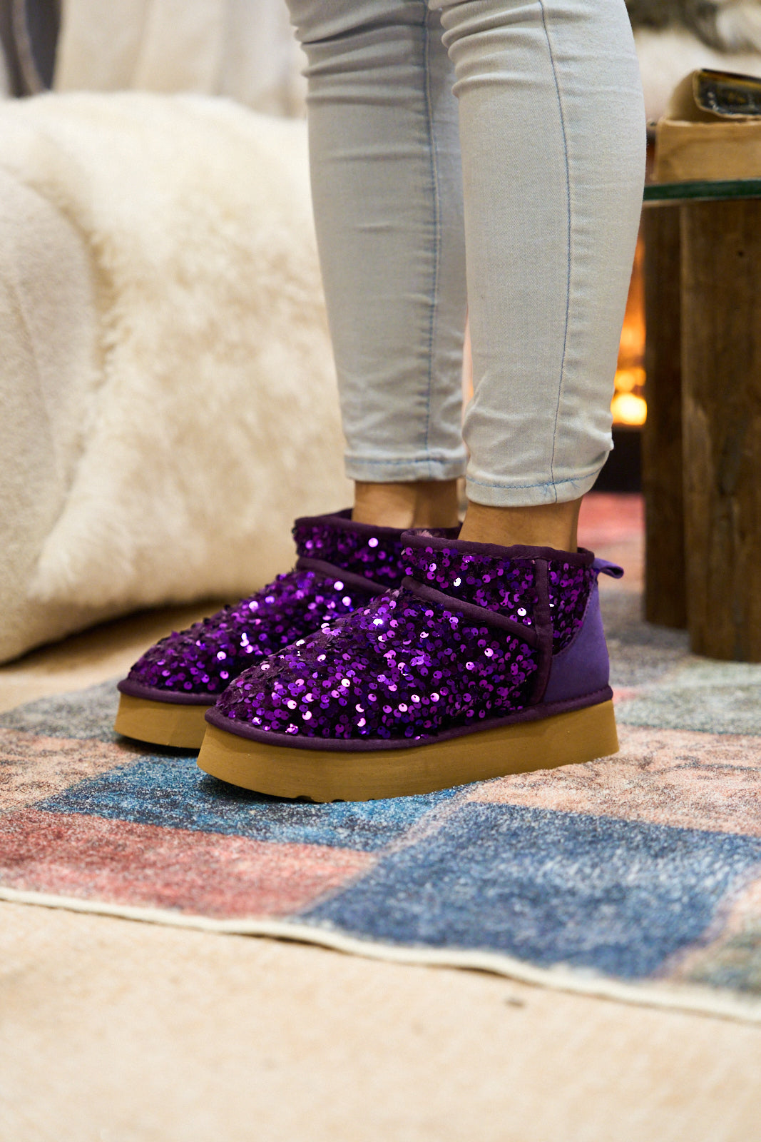 Smaibulun Ugg | Mini Glitter Low Ankle Platform Boots - Purple