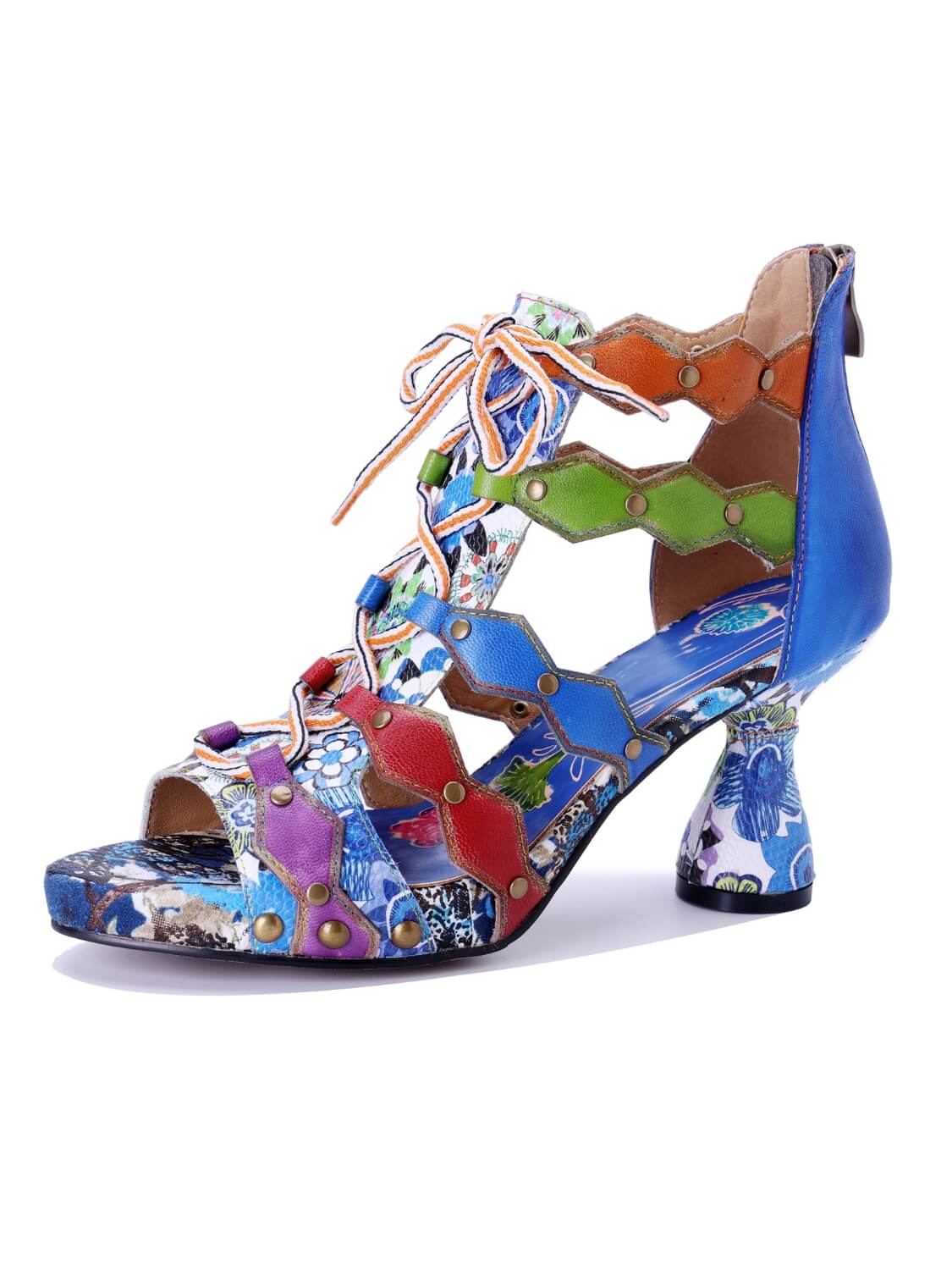 Soffia | Modern Day Color Leather Studded Heels