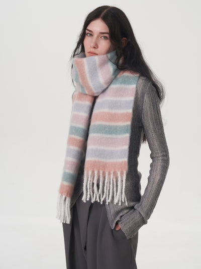 Dopamine Wool Blend Stripe Tassel Blanket Scarf - Pink