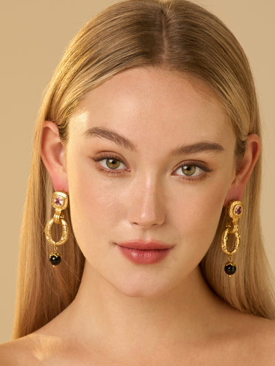 Stevie Gold Plated Obsidian Drop Earrings