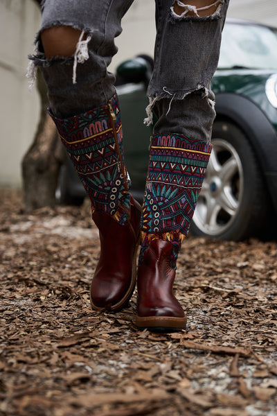 Soffia | Folks Ethnic Embroidery Leather Knee-High Boots