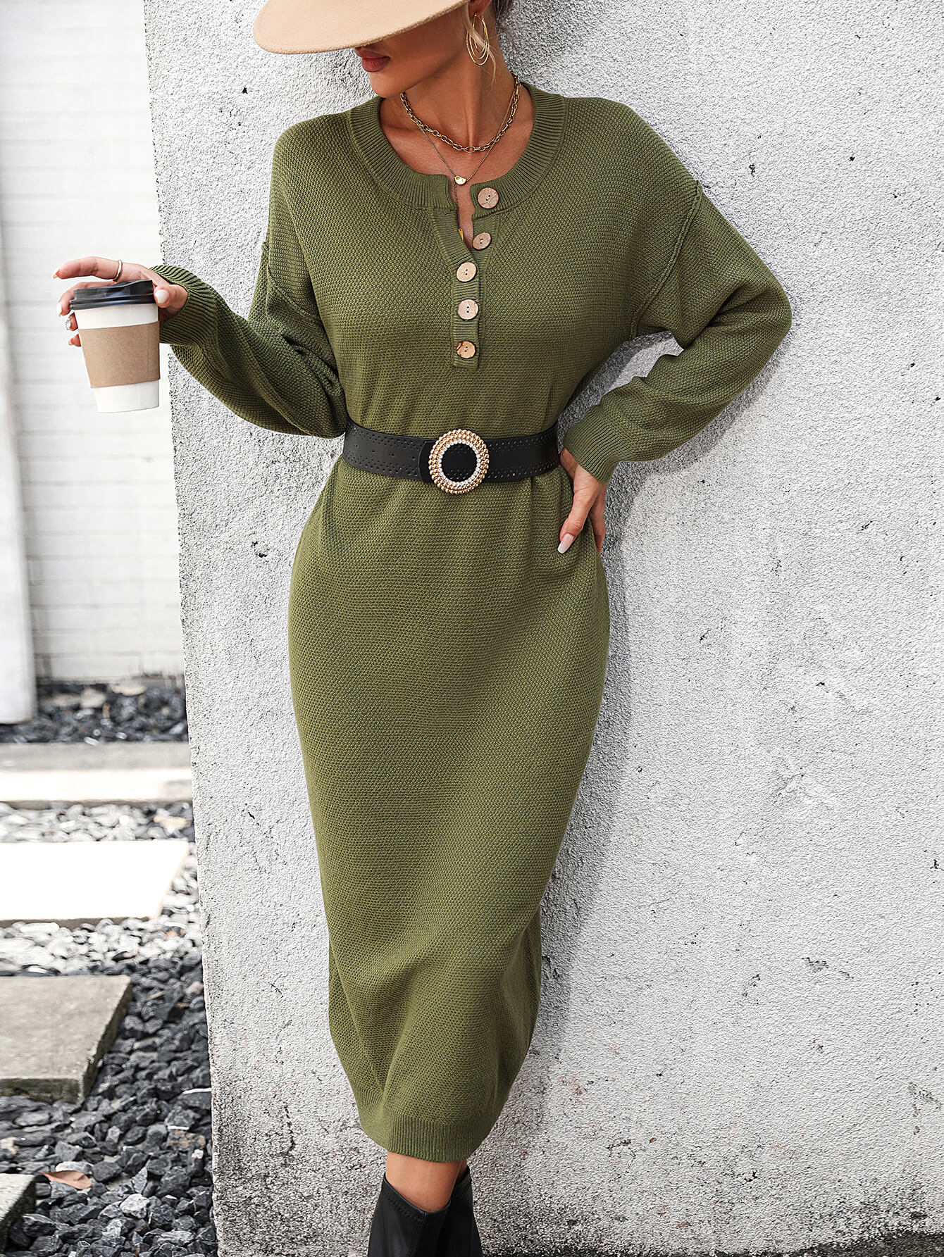 Massey Knit Midi Sweater Dress - Olive, XL / Olive Massey Knit Midi Sweater Dress - Olive, XL / Olive