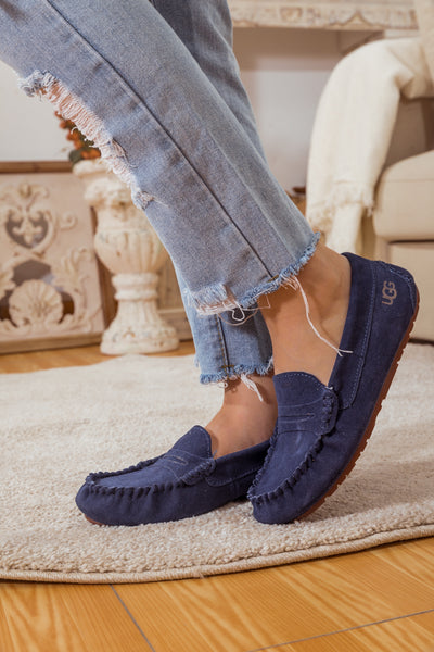 SMAIBULUN Ugg | LEATHER SUEDE MOCCASIN LOAFER - NAVY