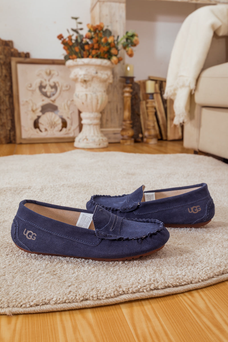 SMAIBULUN Ugg | LEATHER SUEDE MOCCASIN LOAFER - NAVY