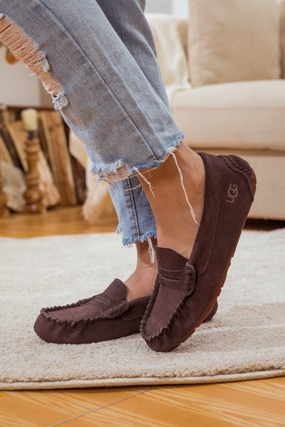 SMAIBULUN Ugg | LEATHER SUEDE MOCCASIN LOAFER - BROWN