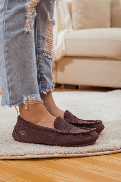 SMAIBULUN Ugg | LEATHER SUEDE MOCCASIN LOAFER - BROWN