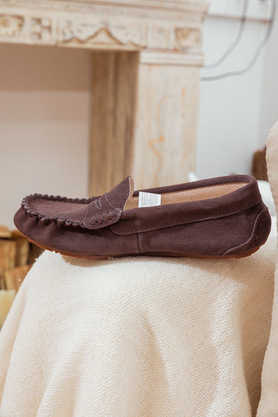 SMAIBULUN Ugg | LEATHER SUEDE MOCCASIN LOAFER - BROWN