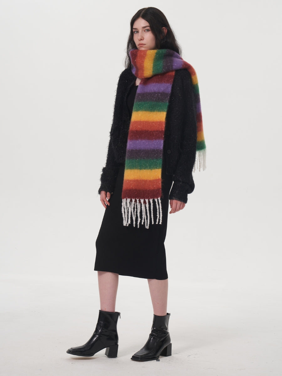 Dopamine Wool Blend Stripe Tassel Blanket Scarf - Multi