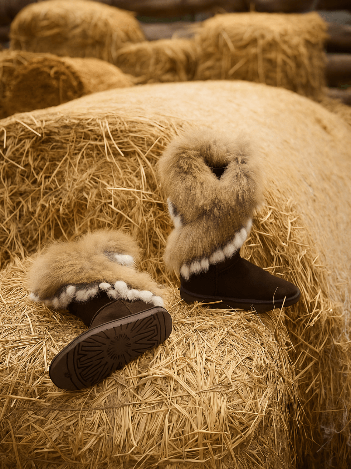 SMAIBULUN Ugg | Faux Fur Wool Lined Grazing Calf Boots - chocolate