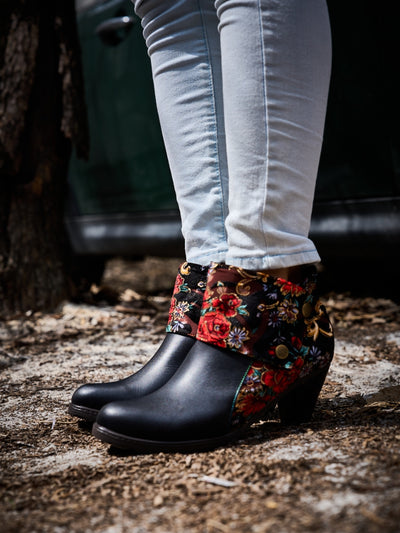 Soffia | Miena Floral Jacquard Leather Ankle Boots